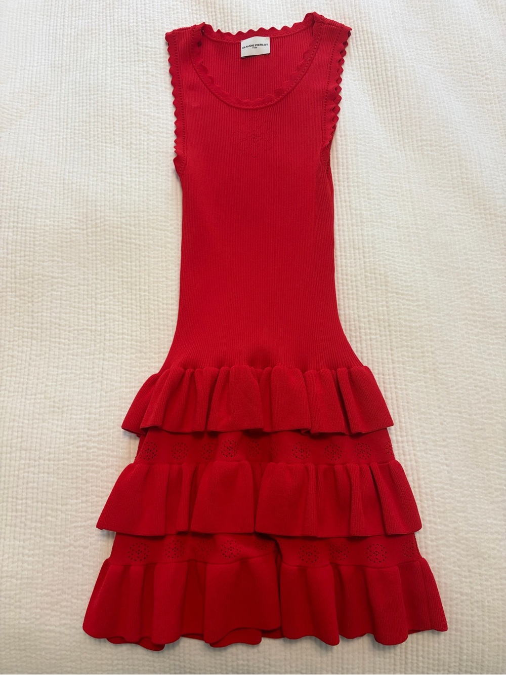 Claudine Pierlot Red Ruffle Tiered Strapless Dress (size small)